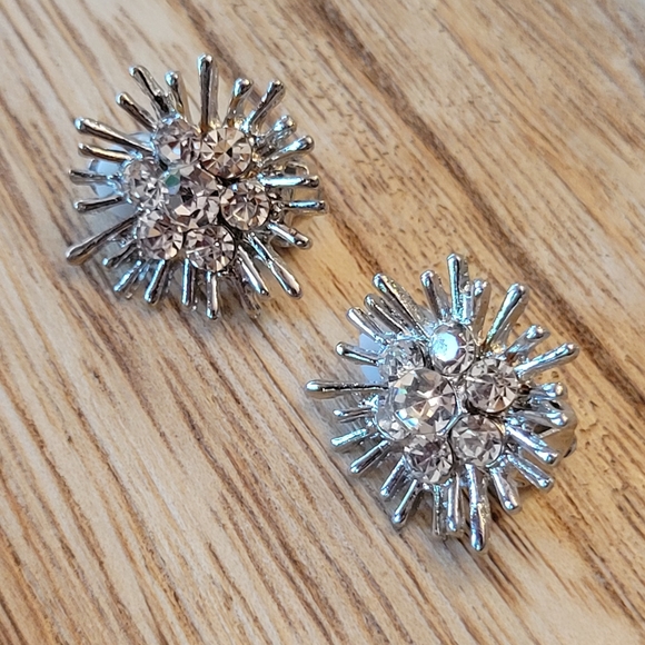 High Glam High Shimmer  Rhinestone Cluster Clip Earrings - Picture 3 of 6
